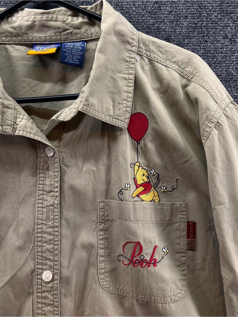 Vintage Disney Winnie The Pooh Womens 22W/24W Embroidered Khaki Cotton Button Up